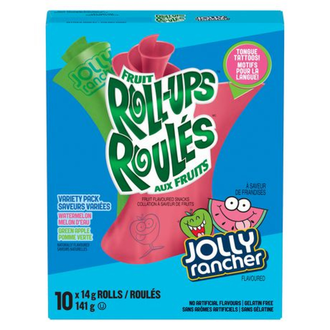 Fruit RollUps Jolly Rancher Juicy Watermelon & Green Apple Flavors